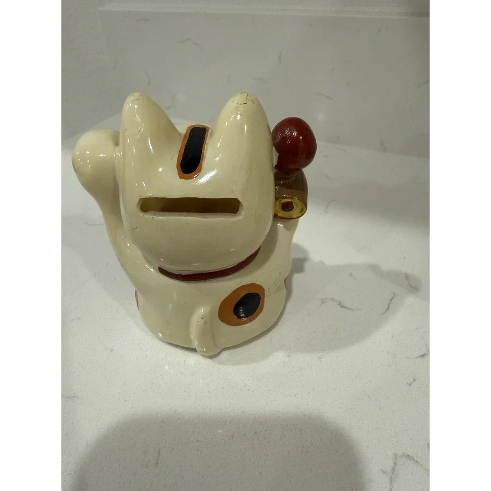 Lot Of 2 Japanese Maneki Neko Lucky Cat Coin Bank Koneko Ceramic 4